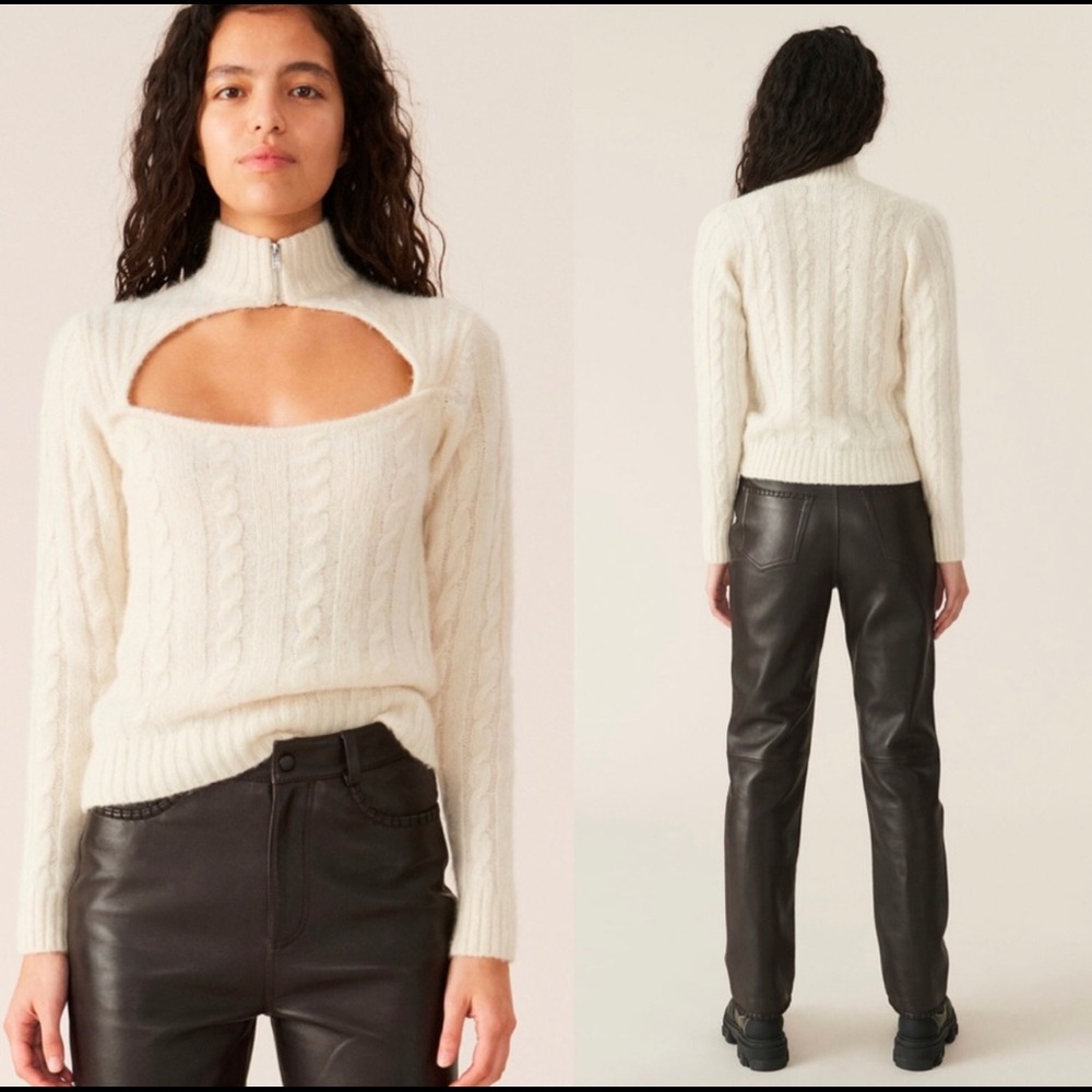 Ganni Alpaca Mock Neck Zip up sweater